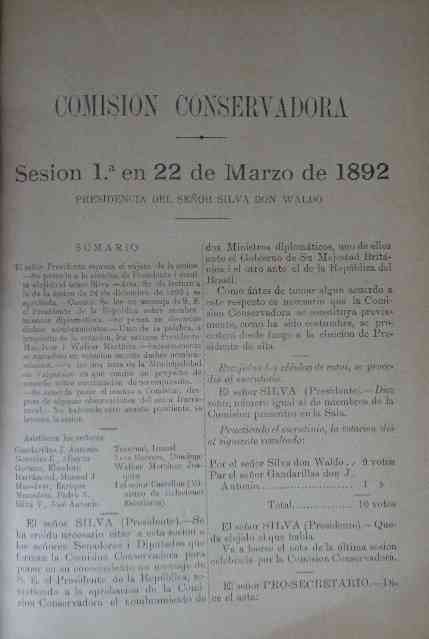 Boletin de Sesiones de la comision conservadora 1892- 1902