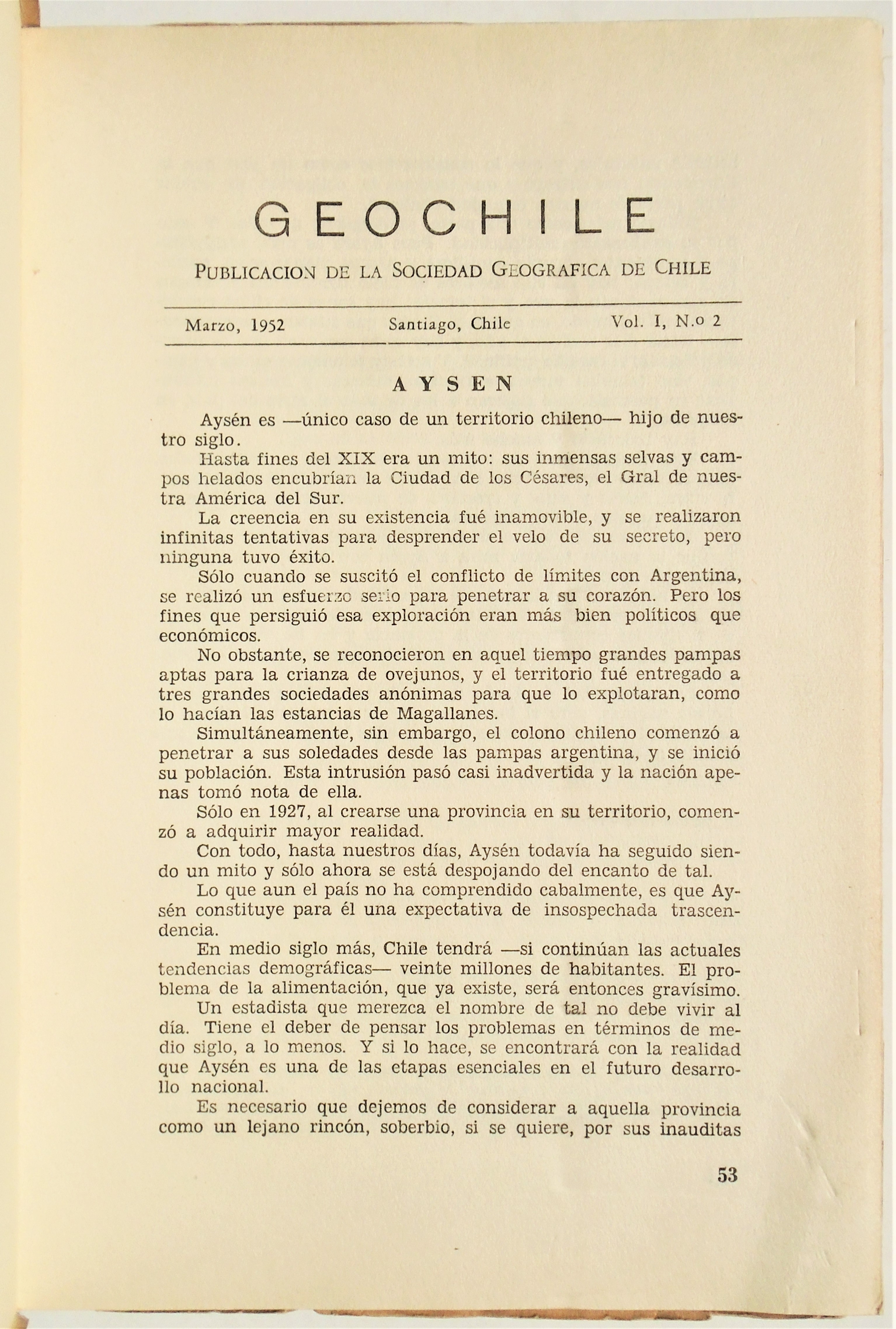 Geo Chile N°2	(Marzo de 1952) 