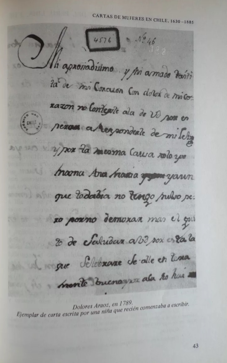 Sergio Vergara quiroz. Cartas de mujeres en Chile 1630-1885.