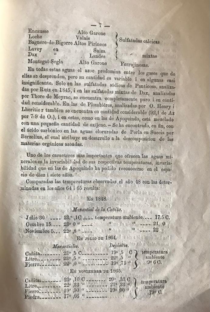 Ignacio Domeyko y D. Manuel José Dominguez	Las aguas minerales de Apoquindo 