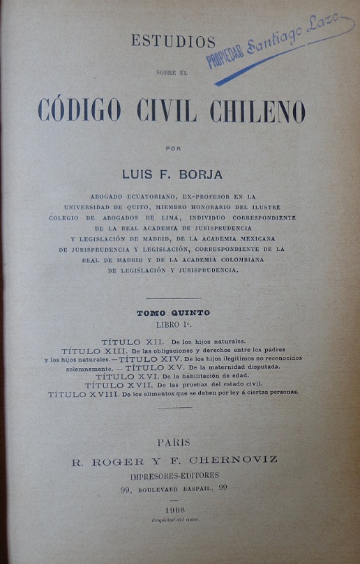 Luis F. Borja. Estudios sobre el Código Civil Chileno 