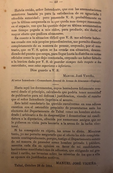 Manuel Carrera Pinto. El Intendente de Atacama don Manuel Carrera Pinto i el Gobernador interino de Taltal Manuel José Vicuña.