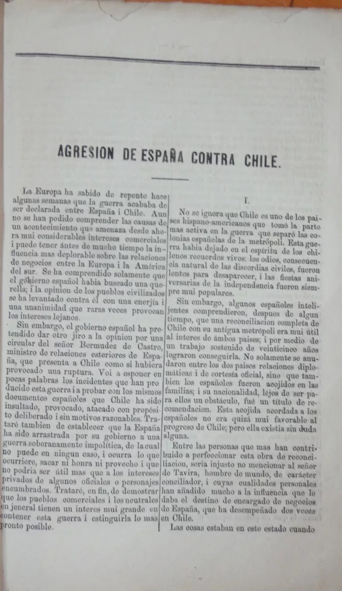 J. G. Courcelle Seneuil. Agresión de España contra Chile 