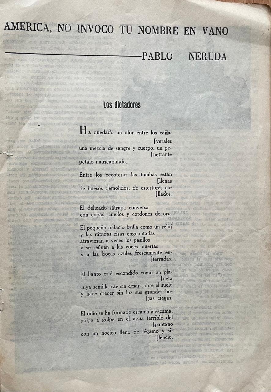 Pablo Neruda  	America. No invoco tu nombre en vano