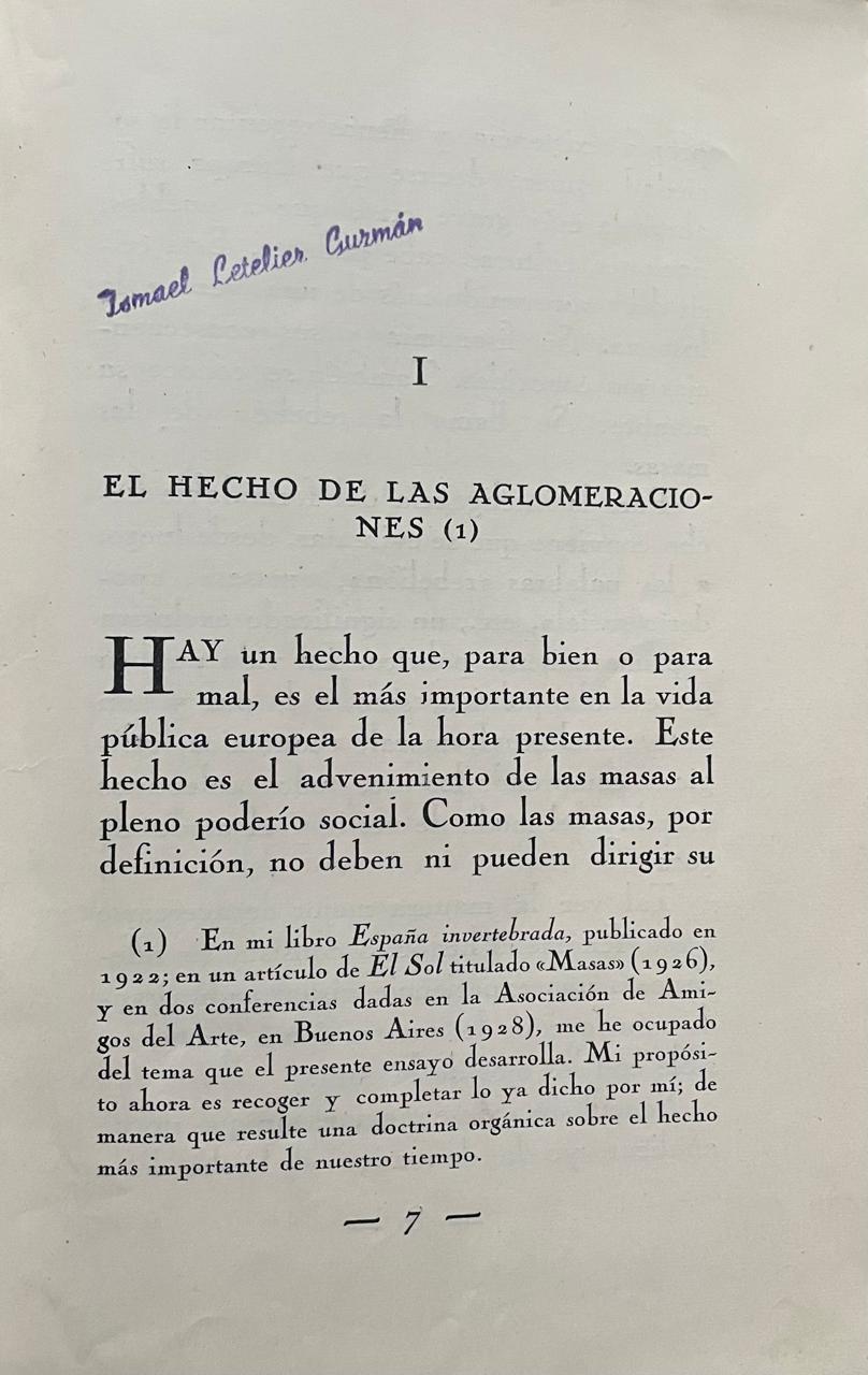 José Ortega y Gasset 	La rebelión de las masas 