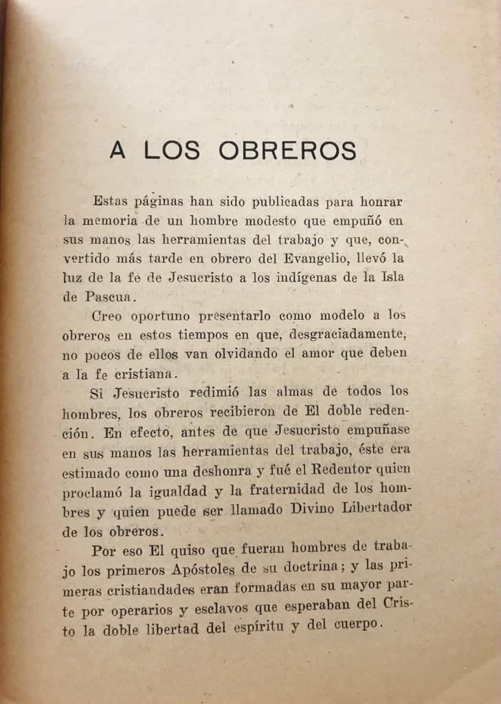 Un obrero que convirtió un pueblo. Estos documentos sobre el apostol de la Isla de Pascua hermano Eugenio Eyraud de la Congregación de los Sagrados Corazones, tienen el valor de un ejemplos admirable y son ademas un precioso instrumento cientifico para es