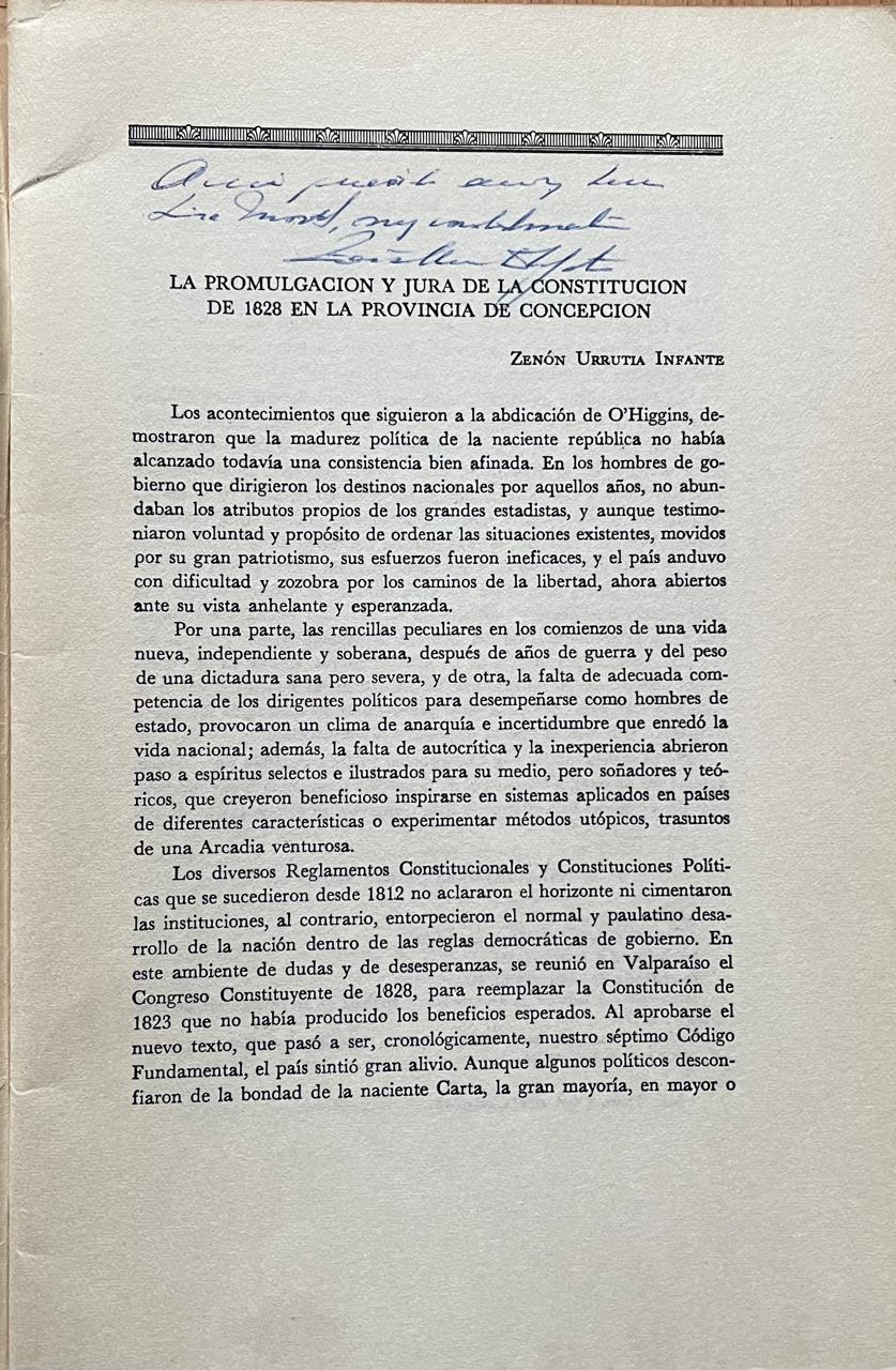 Zenon Urrutia Infante 	La promulgación y jura de la constitución de 1828 en la provincia de Concepción.