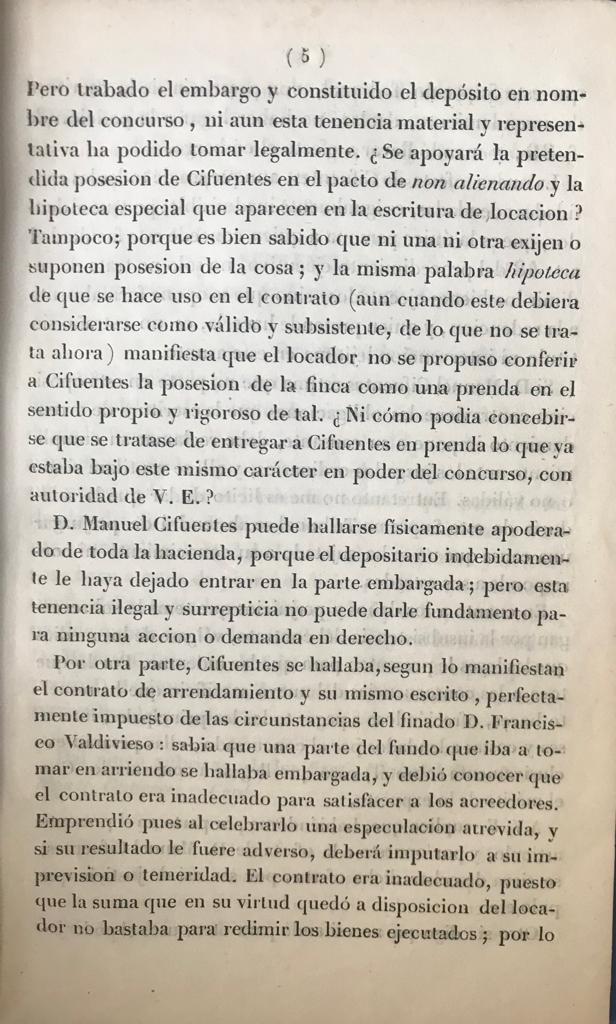 Escrito presentado a la Corte Suprema de Justicia, por parte de la viuda y albacea de D. Francisco Ant° Valdivieso y Vargas, oponiendose a la propuesta hecha por D. Manuel Cifuentes de pagar a todos los acreedores de la testamentaria; sentencia pronunciad