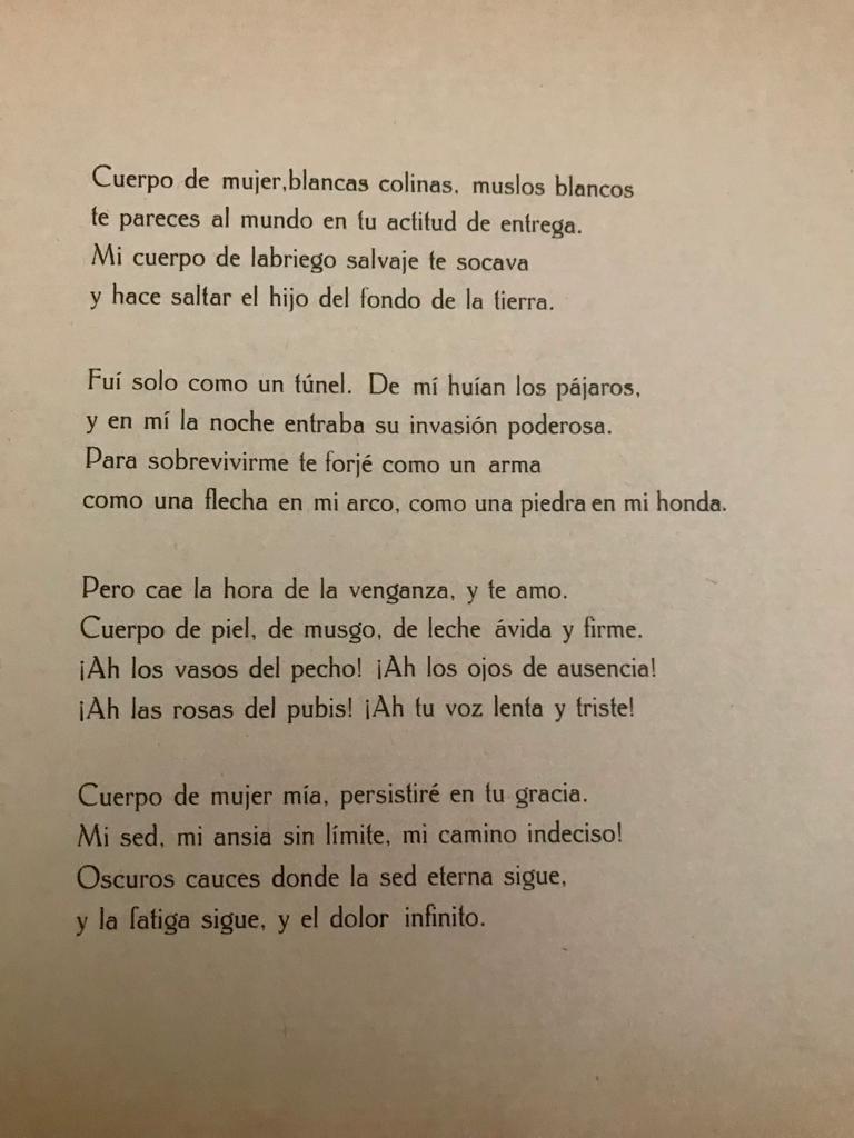 Pablo Neruda 	Veinte poemas de amor y y una canción desesperada.