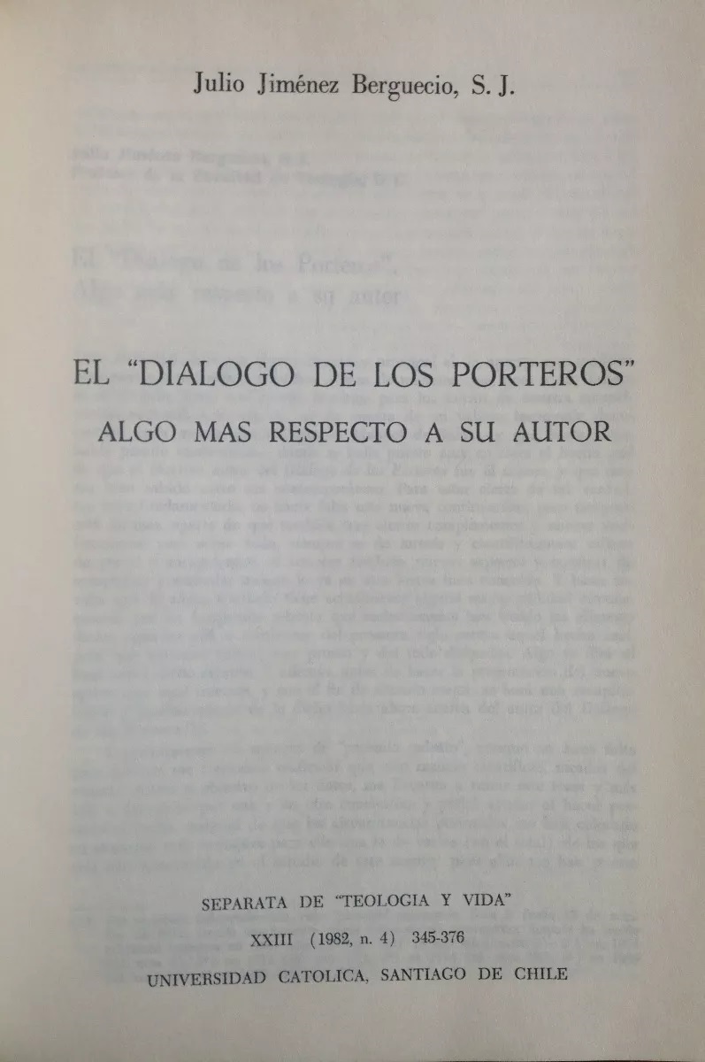 Julio Jiménez Berguecio. El diálogo de los porteros : algo más respecto a su autor 