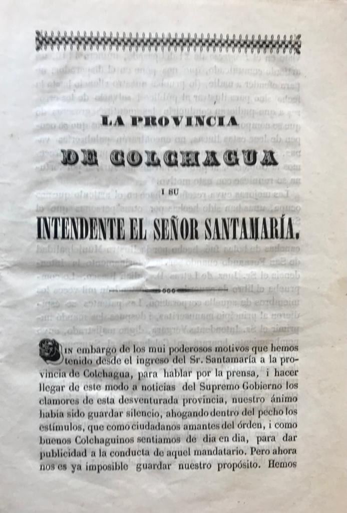 Domingo Santa María y verdaderos colchaguinos	Provincia de Colchagua y Domingo Santa María