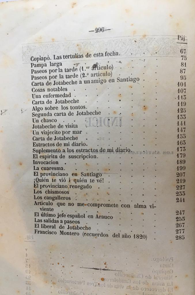 Colección de los artículos de Jotabeche, publicados en El Mercurio de Valparaíso, en el Semanario de Santiago i en el Copiapino, desde abril de 1841 hasta septiembre de 1847.