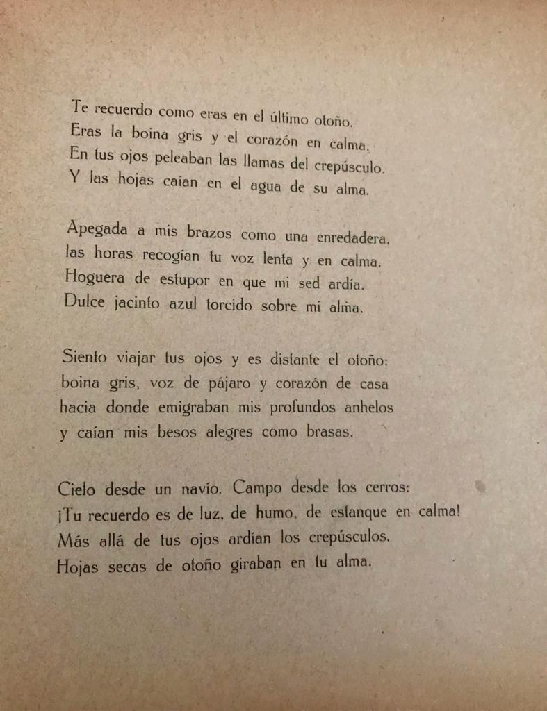 Pablo Neruda 	Veinte poemas de amor y y una canción desesperada.