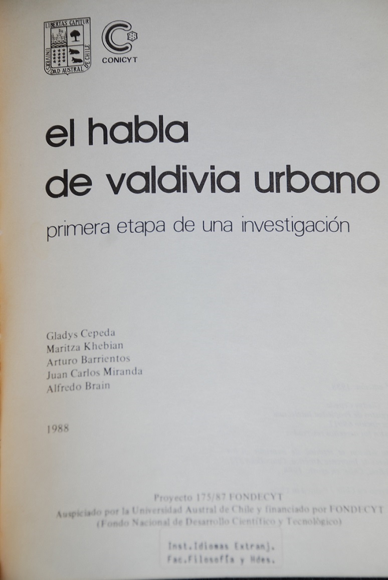 Gladys Cepeda - El Habla de Valdivia urbano : primera etapa de una investigación