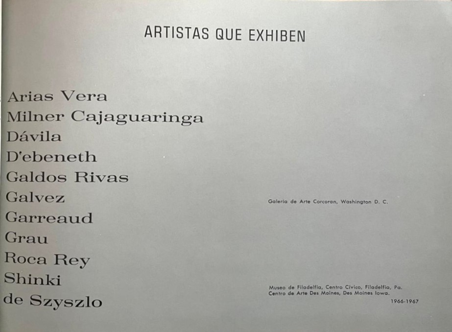 Corcoran Gallery of Art.	Contemporary Peruvian Paintings and Sculptures: Pinturas y Esculturas Contemporáneas del Perú. [Catalogue of an Exhibition] 
