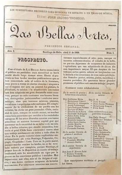 Juan Jacobo Thomson. Las Bellas Artes. Periódico Semanal.