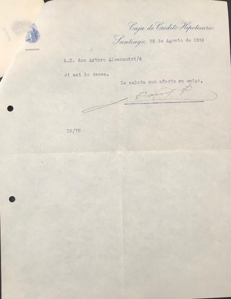 Carta de Luis Barros Borgoño a Arturo Alessandri Palma 