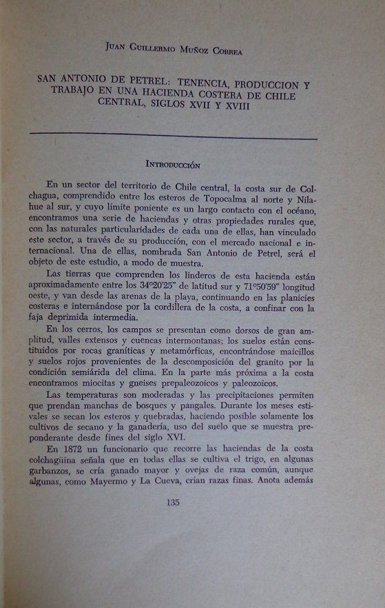 Juan G. Muñoz correa San Antonio de petrel : tenencia, producción y trabajo en una hacienda costera de chile central, siglo XVII Y XVIII