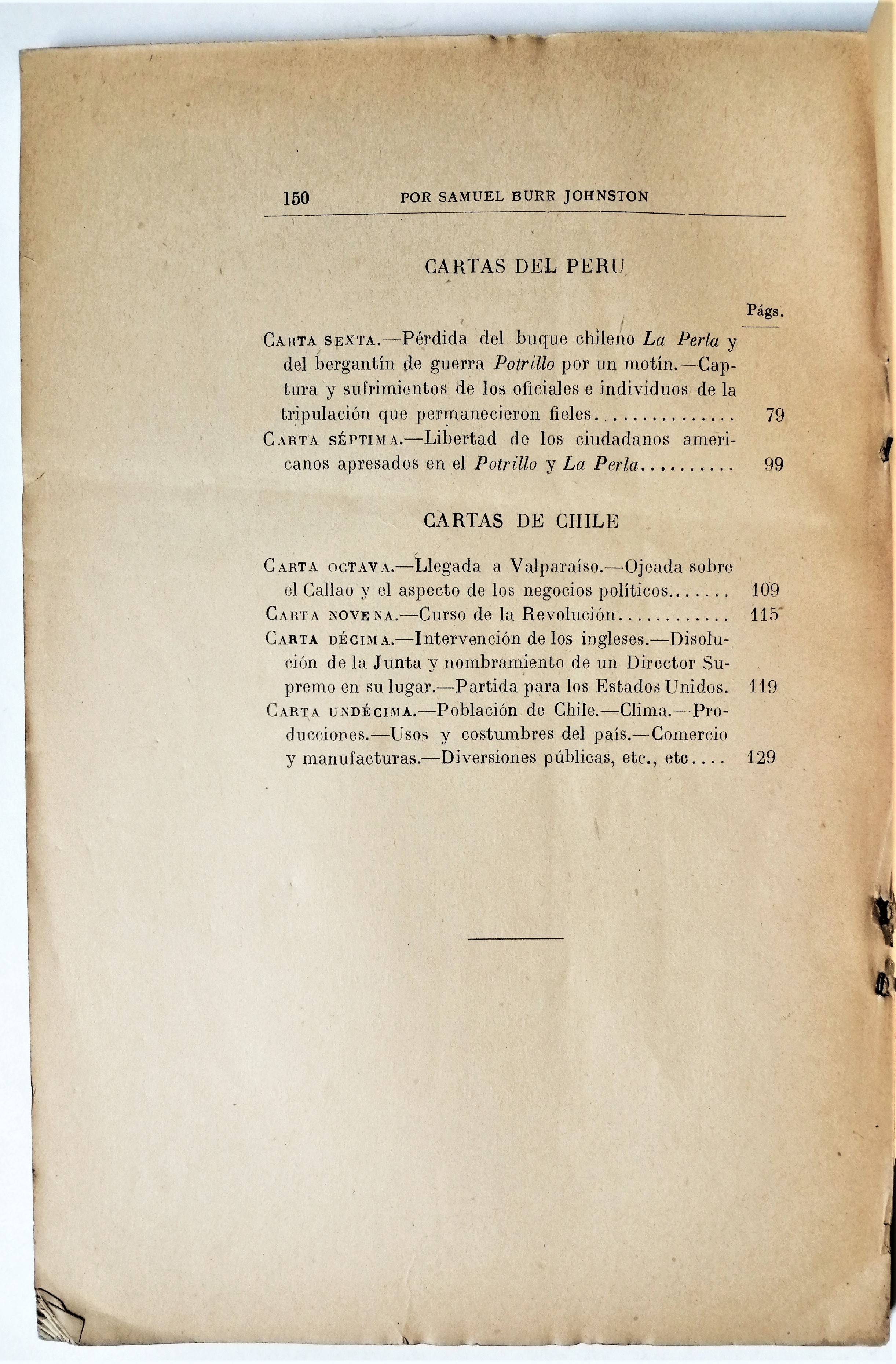 Samuel B. Johnston - Cartas escritas durante una residencia de tres años en Chile