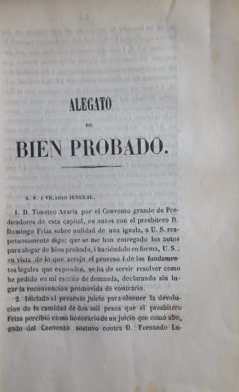 Convento Santo Domingo Alegato Domingo Frias 1849 Procesos