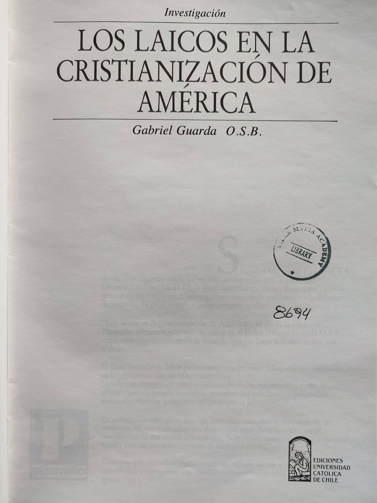 Gabriel Guarda O.S.B.	Los laicos en la cristianización de América. 