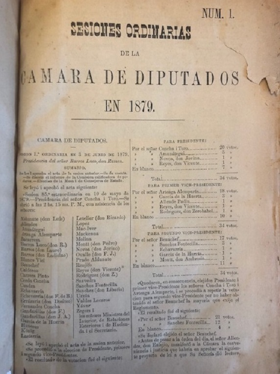 Congreso Nacional. Sesiones Ordinarias y secretas de la Cámara de Diputados y Sesiones Ordinarias y secretas del Senado en 1879.