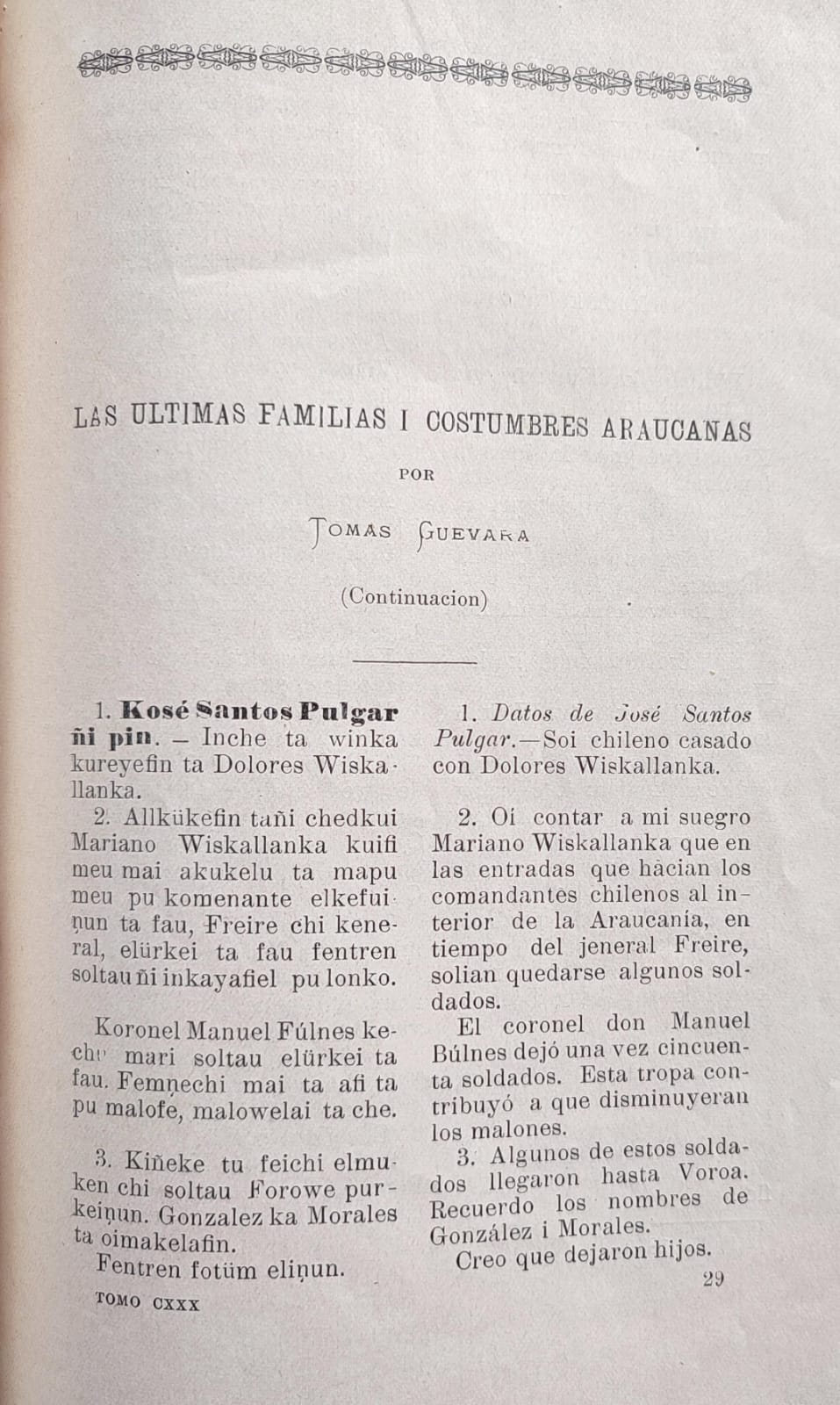 Tomás Guevara. Últimas familias y costumbres araucanas. Primera y segunda parte. 