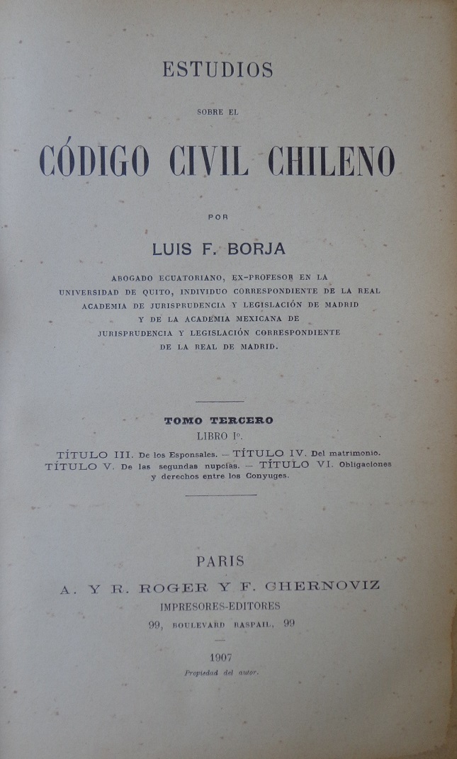 Luis F. Borja. Estudios sobre el Código Civil Chileno 