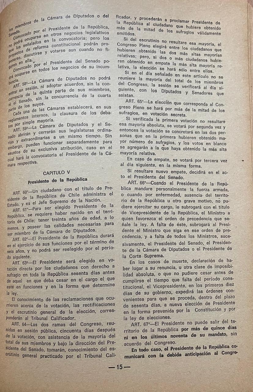 Constitución Política de la República de Chile. Texto con las ultimas modificaciones. 