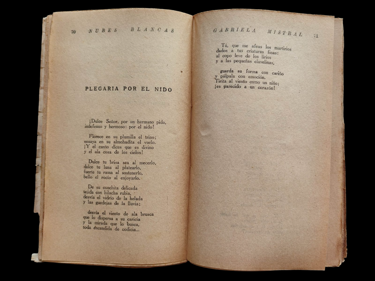 Gabriela Mistral. Nubes blancas (poesías) y La Oración de la Maestra.