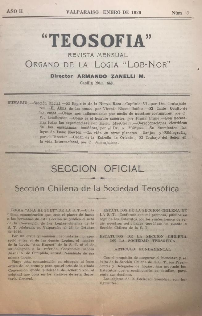 Armando Zanelli (director). Revista Teosofia. Revista Mensual Organo de la Logia "Lob-Nor".