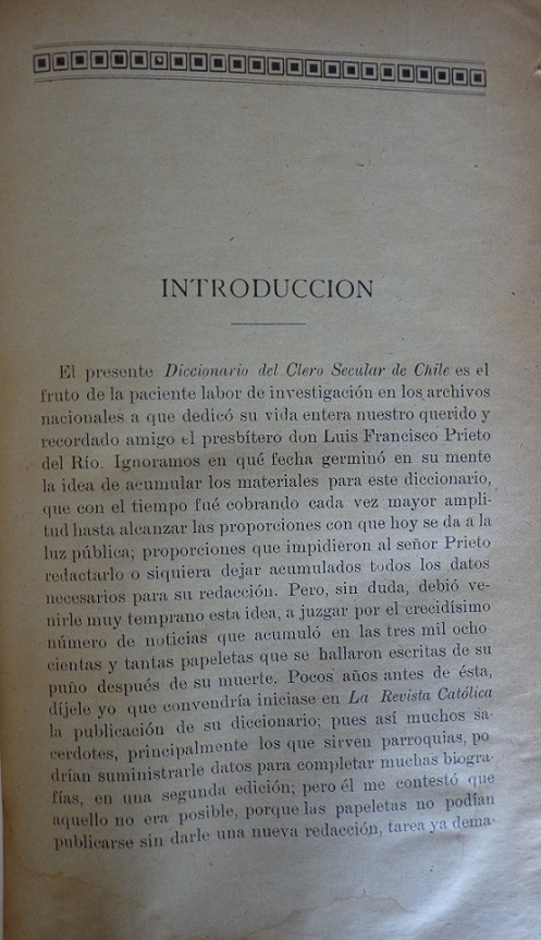 Luis Francisco Prieto del Río. Diccionario biográfico del Clero Secular de Chile : 1535-1918