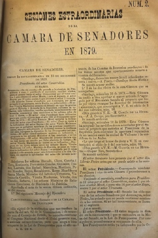 Congreso Nacional. Sesiones Ordinarias y secretas de la Cámara de Diputados y Sesiones Ordinarias y secretas del Senado en 1879.