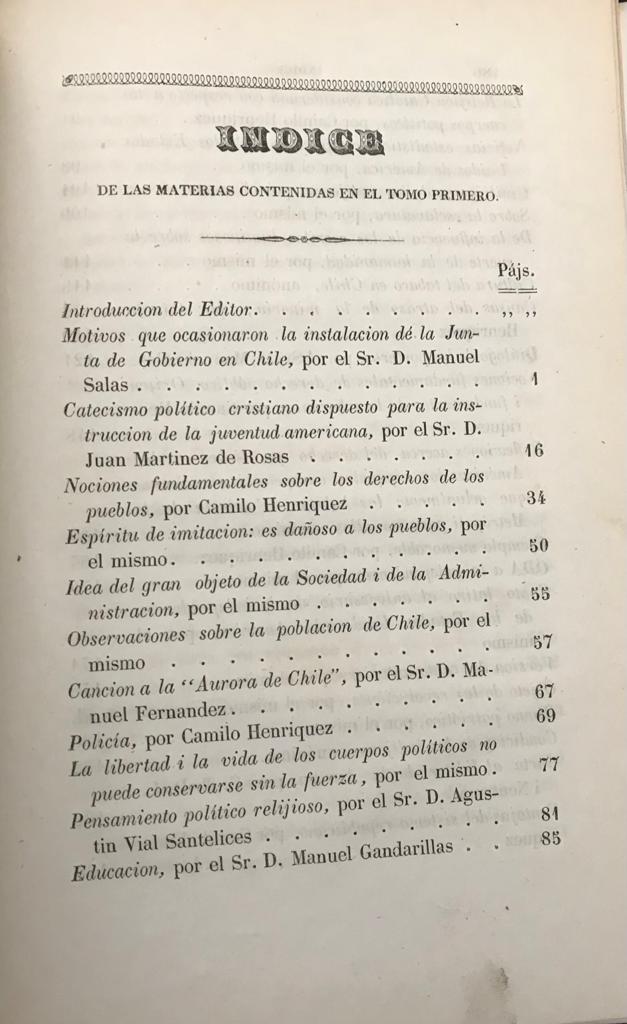 Pedro Godoy	Espiritu de la  prensa chilena. Colección de artículos escojidos de la misma desde el principio de la Revolución hasta la época presente. 