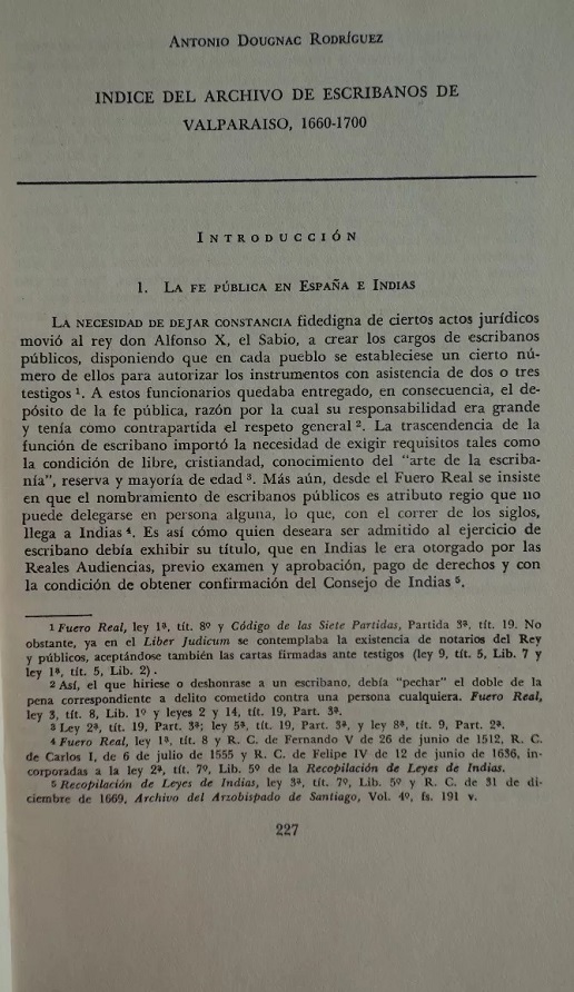 Antonio Dougnac Rodriguez. Indice del archivo de escribanos de valparaiso, 1660 - 1700