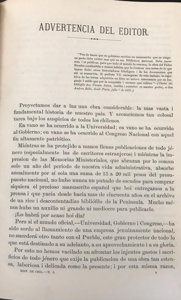  R. P. DIEGO DE ROSALES  (dada a conocer por BENJAMIN VICUÑA MACKENNA). HISTORIA GENERAL DE EL REYNO DE CHILE, FLANDES INDIANO,